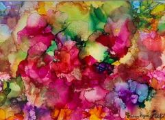 Susan Lynda Taylor (British, contemporary), "The Warmth of Summer", alcohol ink, signed, mounted and