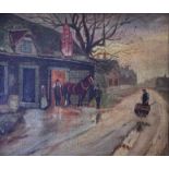 British School (20th century) A stable scene, oil on canvas, indistinctly signed, 6.5x7.5ins,