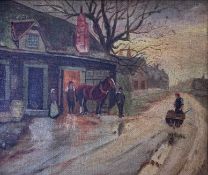 British School (20th century) A stable scene, oil on canvas, indistinctly signed, 6.5x7.5ins,