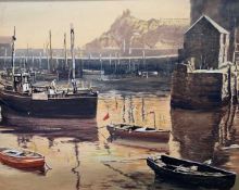 Tony Strong (British, 20th century), harbour scene, mixed media on board, signed, 23x29ins, framed.