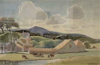 Horace Tuck (British, 20th century), "Welsh Farm", watercolour and graphite, signed,10x15 ins,