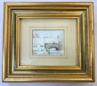 B.E. Ward (British, 20th century), Pulls Ferry, Norwich, watercolour, signed, 2x2.5ins, framed and