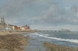 Sheila Norgate (British, contemporary), A view of the Cromer coast and Pier, gouache, signed,