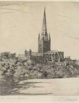 Henry James Starling (British, 20th century), "Norwich Cathedral", etching, limited edition,