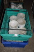 Two crates containing a large quantity of dessert bowls, diameter 15cm