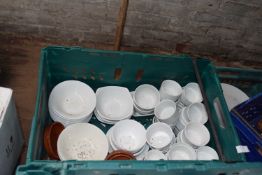 Two crates of mixed china ware to include bowls, serving dishes and dinner plates