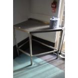 Stainless steel work station, height 87 cm, total width 90 cm