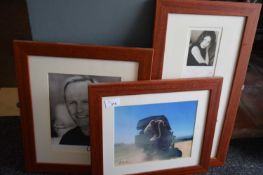 3 framed signed photographic prints, one of Steve Irwin, Paul Hogan and Danni Minogue