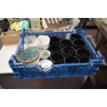 Crate containing a mixed quantity of various serving dishes