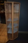 Glass fronted corner display cabinet with internal light, height 175 cm