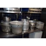 Large quantity of mixed cooking pots, pans colanders etc