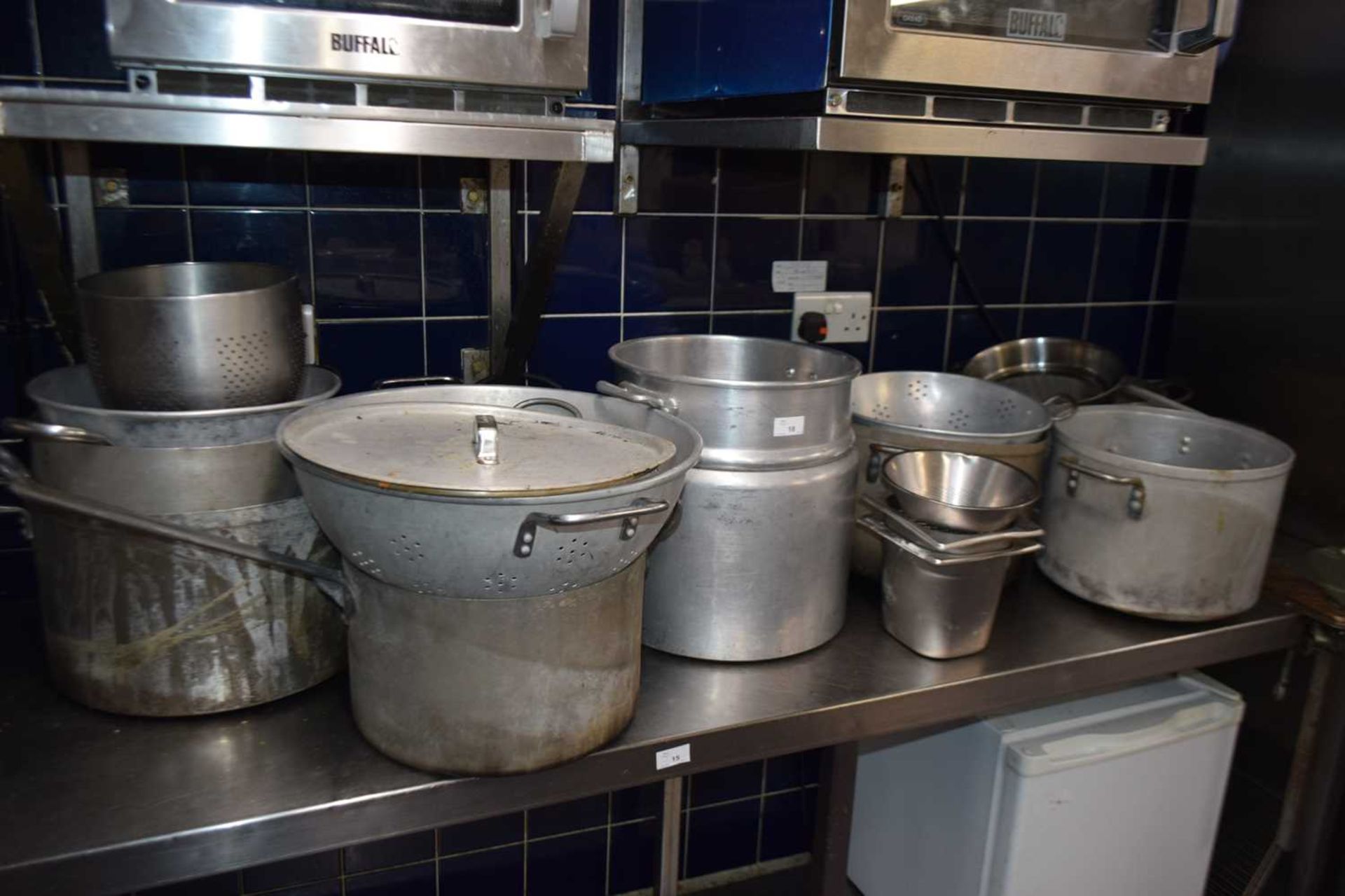Large quantity of mixed cooking pots, pans colanders etc