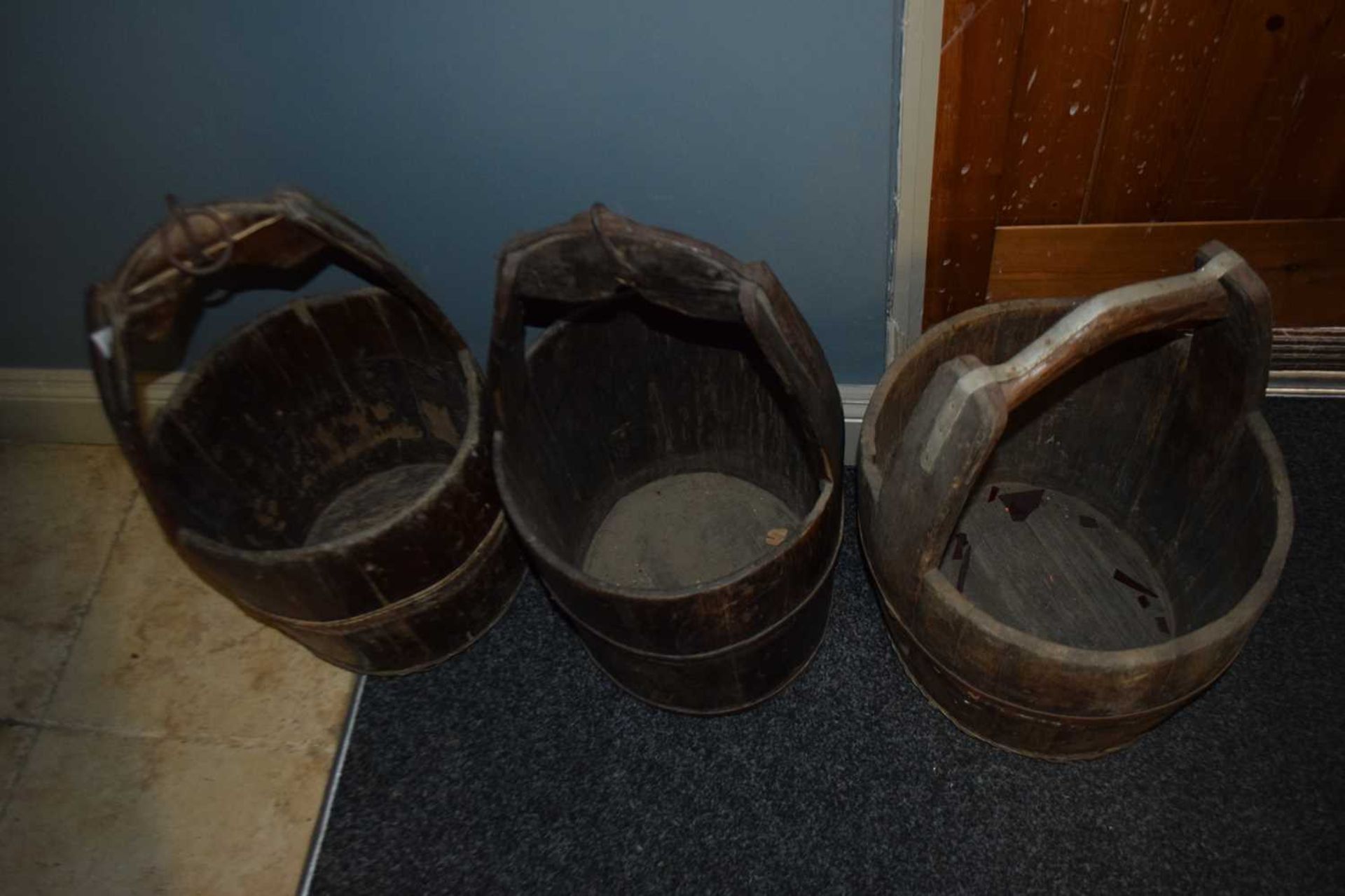 3 vintage water pails, average height approx 65 cm - Image 2 of 2