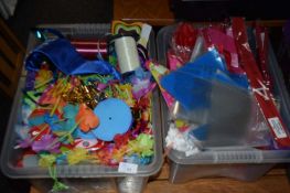 2 boxes of various decorations and fabrics