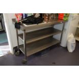 Stainless steel free wheeling kitchen work station, width 4 foot