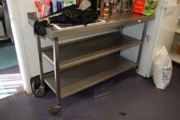 Stainless steel free wheeling kitchen work station, width 4 foot