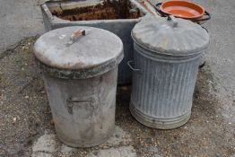 Two galvanised dustbins, height 75cm
