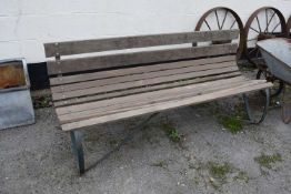 Metal and wood garden bench, width approx 185cm