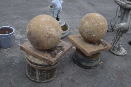 Two large ball topped garden finials, height approx 75cm