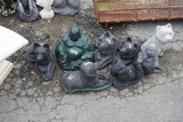 Large quantity of mixed composite garden statues to include, dogs, Buddha's etc