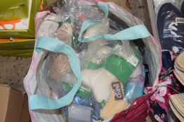 Bag containing squeeky pet toys, quantity of pet collars, mixtures of water bottles and a wallet