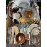 4 trays of assorted studio ceramics and glassware