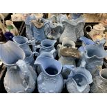 A large collection of Victorian relief moulded jug