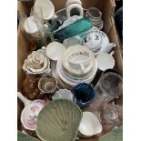 4 trays of ceramics and glass including Noritake,