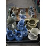 A collection of Victorian relief moulded jugs incl