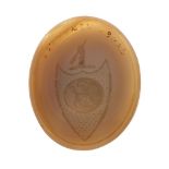 A late Georgian banded agate intaglio seal fob, with gold surmount