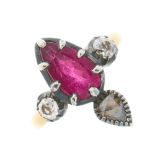 An 18ct gold and silver, pink tourmaline and diamond ring