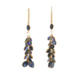 A pair of 14ct gold oval-shape sapphire fringe earrings