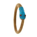 A mid Victorian hair and gold, turquoise snake bangle