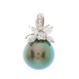 An 18ct gold Tahitian cultured pearl and diamond pendant