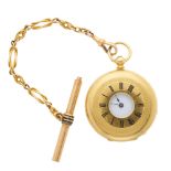 A late 19th century 18ct gold fob watch, with Albertina