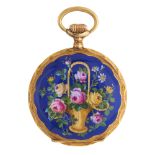 A late 19th century 18ct gold and enamel fob watch