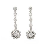 A pair of early 20th century old-cut diamond cluster drop earrings