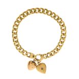 A 14ct gold curb-link bracelet, with heart charms