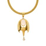 An 18ct gold opal abstract pendant, with 9ct gold chain