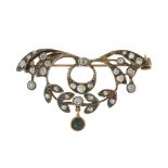 An early 20th century gold and silver, diamond and sapphire brooch, pendant