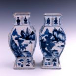 A pair of Chinese blue and white baluster vases, Kangxi, 1662-1722, of rectangular section