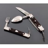 A French silver and tortoiseshell combination knife, fork and spoon set