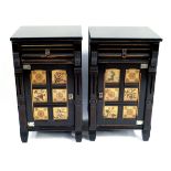 A pair of Aesthetic Movement ebonised bedside tables, circa 1880, each with overhanging tops, single