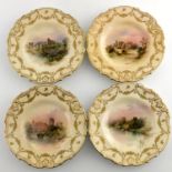 J H Plant for Royal Doulton, a set of four castle painted plates