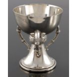A George VI Irish silver three handled chalice of tyg cup, West and Son, Dublin 1951