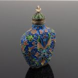 A Russian silver cloisonne enamel scent flask, of shouldered form with floral design on a blue