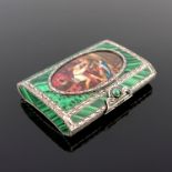 A Continental silver enamel snuff box, the cover with an oval enamel cartouche of classical