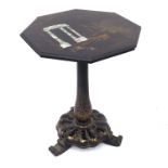An early 19th century gilt Japanned lacquer tilt top pedestal occasional table