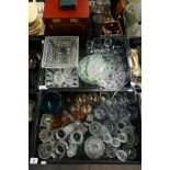 Pressed and coloured glassware, to include pin tra