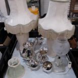 Three table lamps, with shades., together with a j